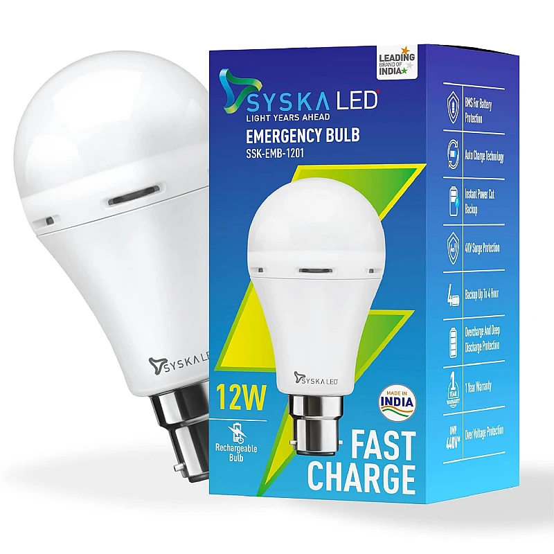 SYSKA 9W B22D 6500K Cool Day Light Inverter Rechargeable Emergency Led Bulb Pack of 1 SYSKA 9W B22D 6500K Cool Day Light Inverter Rechargeable Emergency Led Bulb Pack of 1
