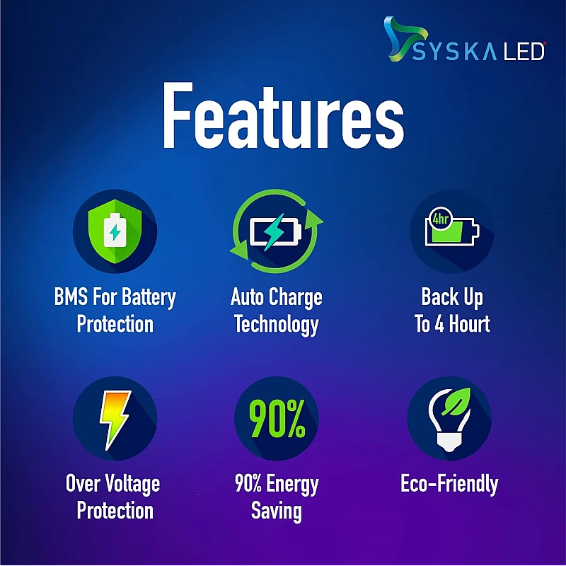 SYSKA 9W B22D 6500K Cool Day Light Inverter Rechargeable Emergency Led Bulb Pack of 1 SYSKA 9W B22D 6500K Cool Day Light Inverter Rechargeable Emergency Led Bulb Pack of 1
