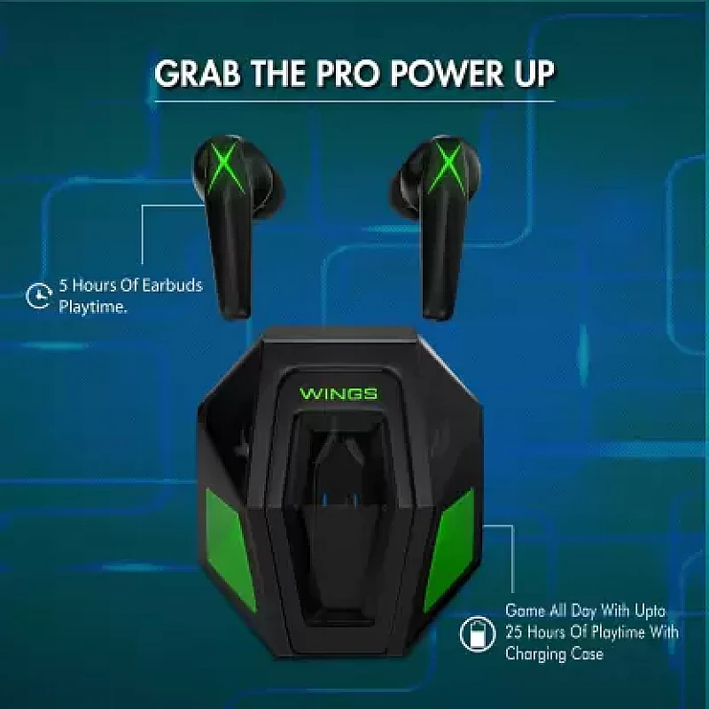 WINGS X-Fire with 25 Hrs playtime Bluetooth5.3, 50ms low latency game mode Bluetooth Gaming Headset (Black, True Wireless) WINGS X-Fire with 25 Hrs playtime Bluetooth5.3, 50ms low latency game mode Bluetooth Gaming Headset (Black, True Wireless)