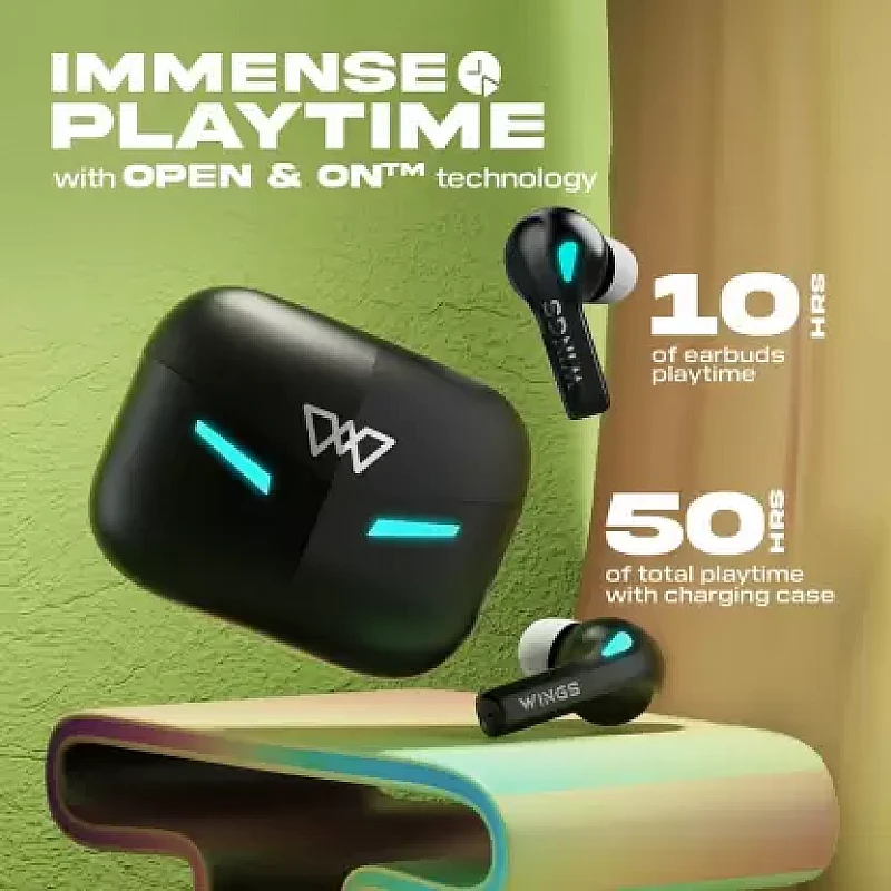 WINGS Phantom 430 with App Support, 40ms Low Latency , ENC, Upto 50hr Playtime Bluetooth Gaming Headset (Black, Grey, True Wireless) WINGS Phantom 430 with App Support, 40ms Low Latency , ENC, Upto 50hr Playtime Bluetooth Gaming Headset (Black, Grey, True Wireless)