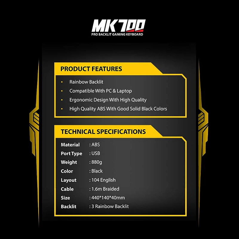 Ant Esports MK 700 Pro Backlit Rainbow Color Gaming Keyboard Ant Esports MK 700 Pro Backlit Rainbow Color Gaming Keyboard