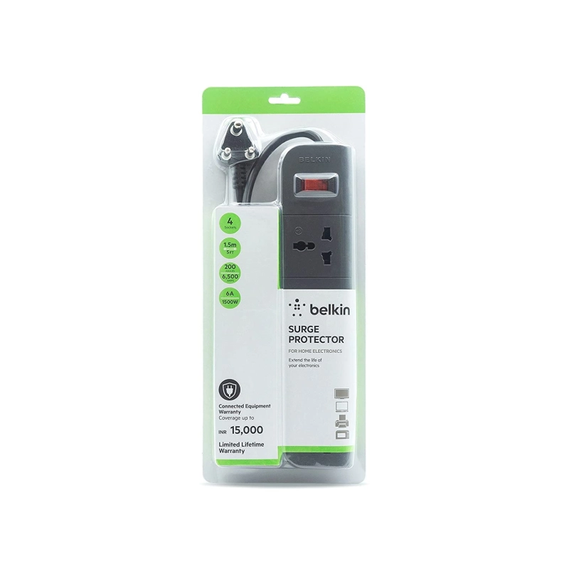 Belkin Essential Series 4-Socket Surge Protector Universal Socket with 5ft Heavy Duty Cable (Grey)-