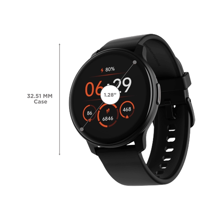 boAt Lunar Call Smartwatch with Bluetooth Calling (32.5mm HD Display, IP68 Water Resistant, Active Black Strap)