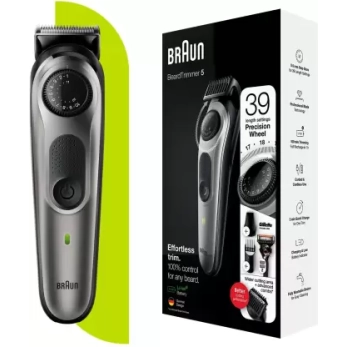 Braun BT5360, Beard Trimmer for Men, 39 Length Settings Sharp Blades, 100-min Runtime Grey