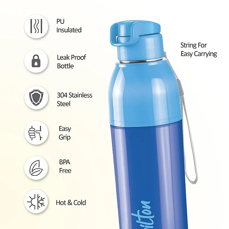 Milton Steel Convey 900 Insulated Inner Stainless Steel Water Bottle, 630 ml, Blue Milton Steel Convey 900 Insulated Inner Stainless Steel Water Bottle, 630 ml, Blue