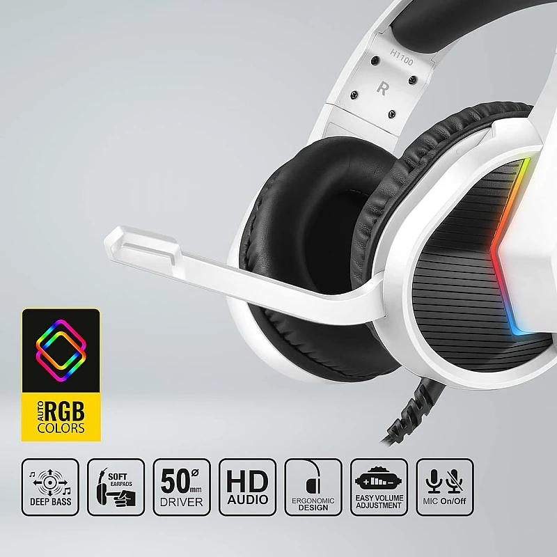 Ant Esports H1100 Pro RGB Wired Over Ear Gaming Headphones with Mic for PC White Ant Esports H1100 Pro RGB Wired Over Ear Gaming Headphones with Mic for PC White