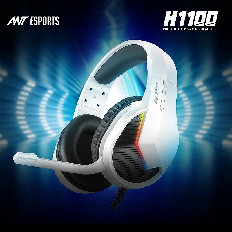 Ant Esports H1100 Pro RGB Wired Over Ear Gaming Headphones with Mic for PC White Ant Esports H1100 Pro RGB Wired Over Ear Gaming Headphones with Mic for PC White
