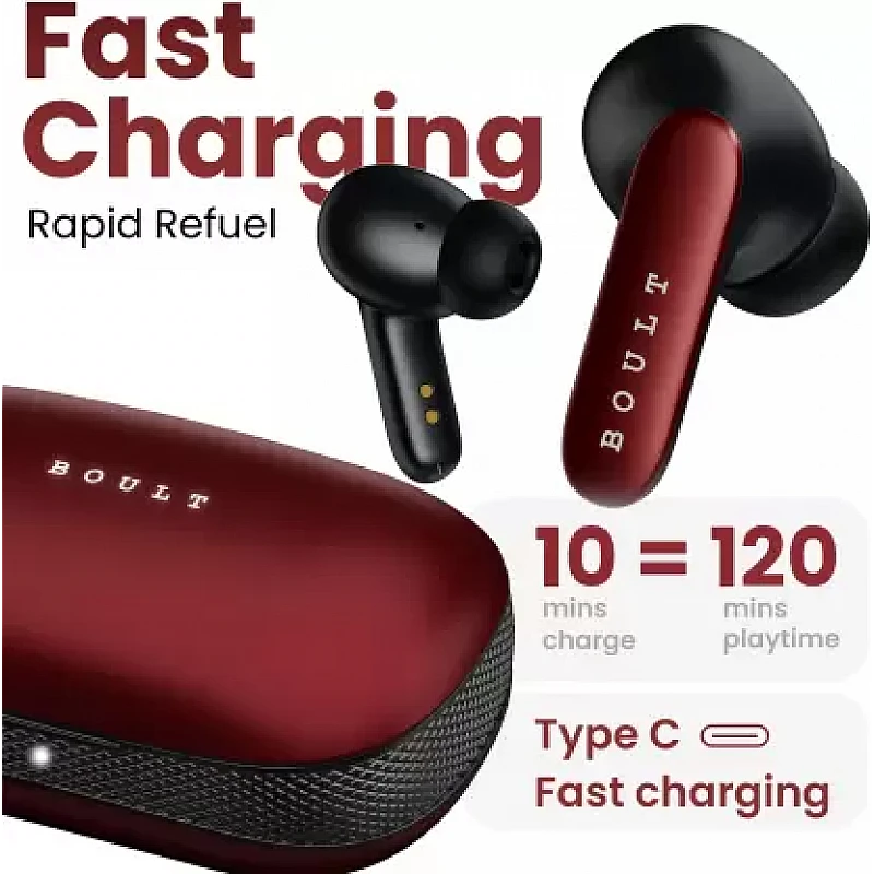 Boult Y1 Pro with Zen Quad Mic ENC, 60Hrs Battery, Fast Charging (Red, True Wireless) Boult Y1 Pro with Zen Quad Mic ENC, 60Hrs Battery, Fast Charging (Red, True Wireless)