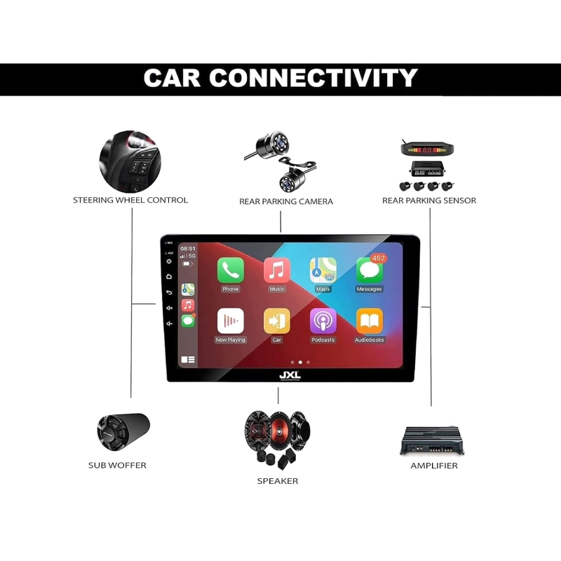 JXL 9 Inch HD 1280P Car Android Stereo 2GB RAM/32GB ROM with MTK (TS9) Processor Wireless Android Auto and Wireless Apple Car Play Gorilla Glass IPS Display