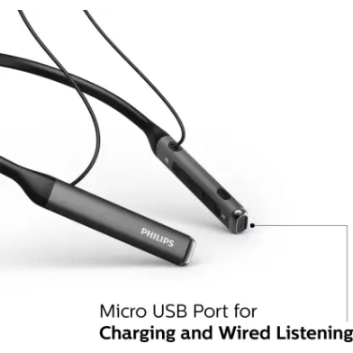PHILIPS TAPN505 Neckband Earphones with Active Noise Cancellation, Hi-Res Audio Bluetooth Headset Black