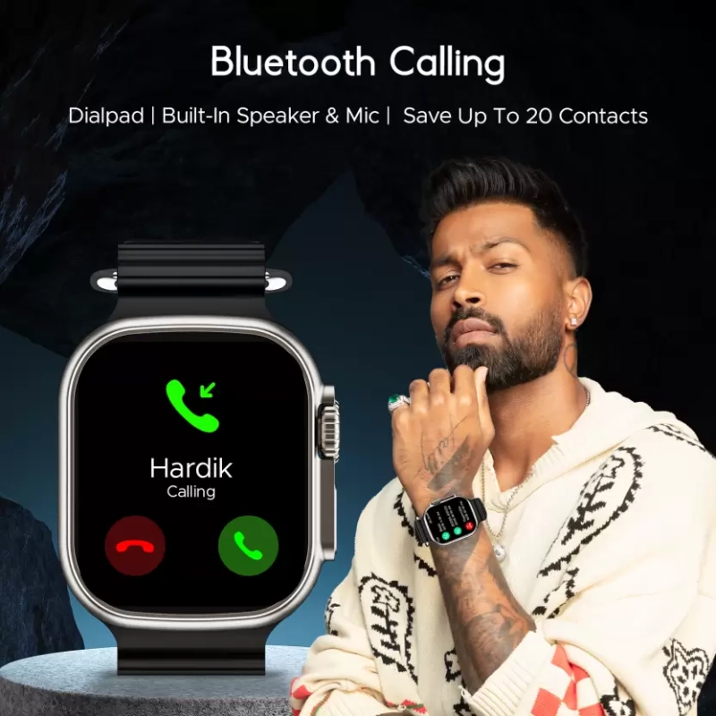 boAt Wave Genesis with 1.96'' HD Display, BT Calling, Functional Crown & Metal Body Smartwatch  Black Strap, Free Size
