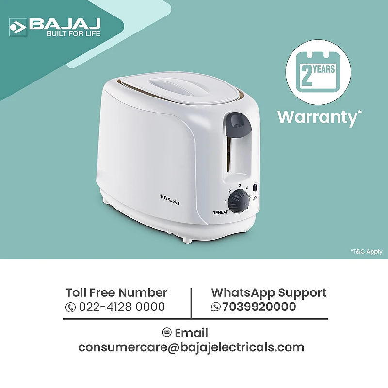Bajaj ATX 4 750-Watt 2-Slice Pop-up Toaster Dust Cover Slide Out Crumb Tray 6-Level Browning Controls Mid-Cycle Cancel Feature White Electric Toaster Bajaj ATX 4 750-Watt 2-Slice Pop-up Toaster Dust Cover Slide Out Crumb Tray 6-Level Browning Controls Mid-Cycle Cancel Feature White Electric Toaster
