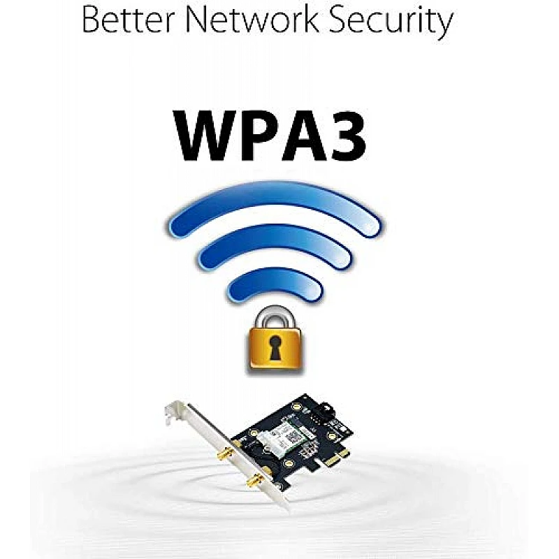 ASUS PCE-AX3000 Dual Band PCI-E WiFi 6 (802.11ax). Supporting 160MHz, Bluetooth 5.0, WPA3 Network Security ASUS PCE-AX3000 Dual Band PCI-E WiFi 6 (802.11ax). Supporting 160MHz, Bluetooth 5.0, WPA3 Network Security