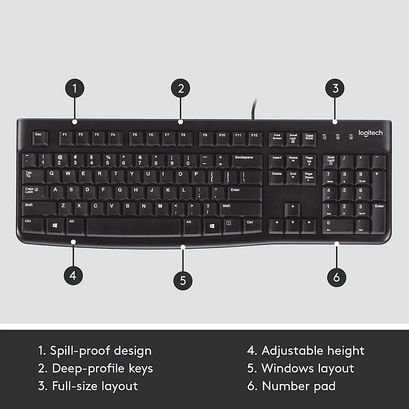 Logitech K120 Wired Keyboard for Windows, USB Plug-and-Play Full-Size, Spill Resistant Logitech K120 Wired Keyboard for Windows, USB Plug-and-Play Full-Size, Spill Resistant