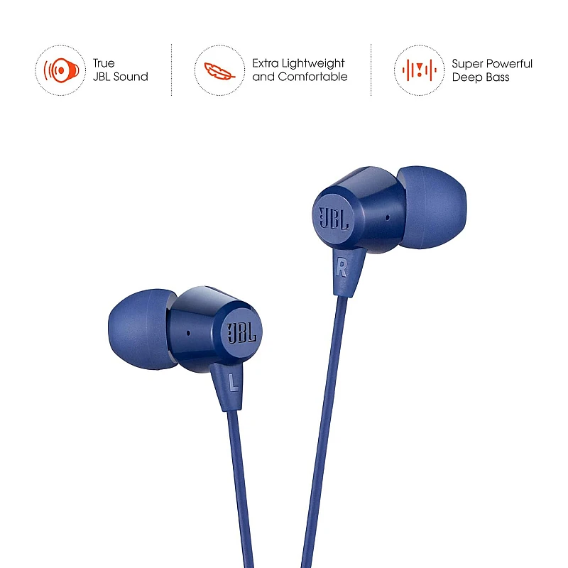 JBL C50HI, Wired in Ear Headphones with Mic Lightweight And Comfortable Fit Blue JBL C50HI, Wired in Ear Headphones with Mic Lightweight And Comfortable Fit Blue