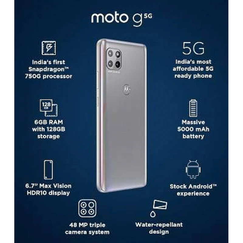 Motorola Moto G Frosted Silver, 6 GB RAM, 128 GB Storage Refurbished 