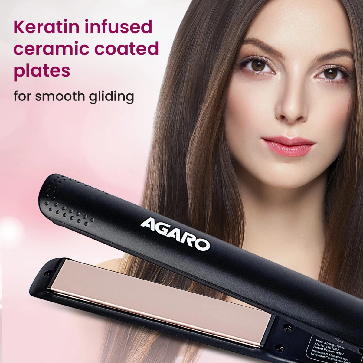 AGARO HS1907 Hair Straightner,Kerating Infused Ceramic Coated Plates Hair Straightening, For Women,Black