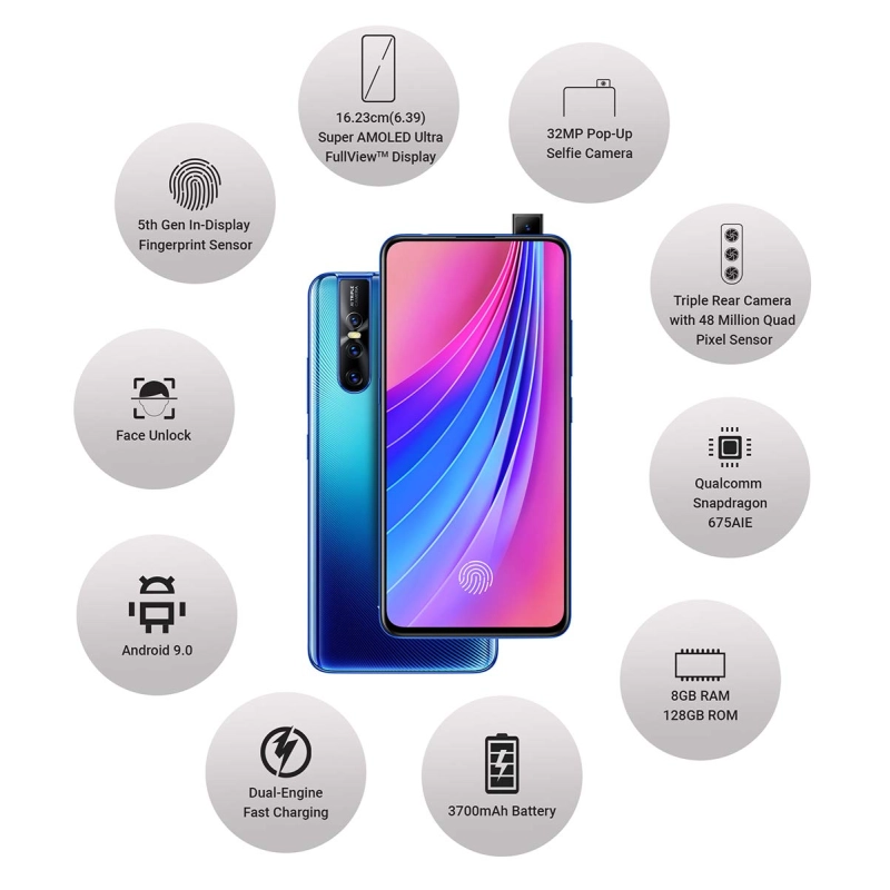 Vivo V15 Pro (Topaz Blue, 8GB RAM, 128GB Storage) Refurbished