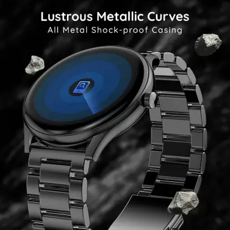 Pebble Cosmos Bold Pro 1.39" HD Display Luxury Metal Straps, BT Calling Voice Assistant Smartwatch (Black Strap, Free Size) Pebble Cosmos Bold Pro 1.39" HD Display Luxury Metal Straps, BT Calling Voice Assistant Smartwatch (Black Strap, Free Size)