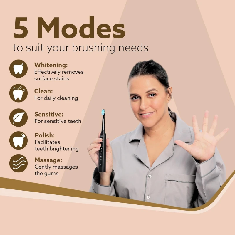 AGARO COSMIC PLUS Sonic Electric Tooth Brush For Adults With 5 Modes, 5 Brush Heads Power Toothbrush Black AGARO COSMIC PLUS Sonic Electric Tooth Brush For Adults With 5 Modes, 5 Brush Heads Power Toothbrush Black