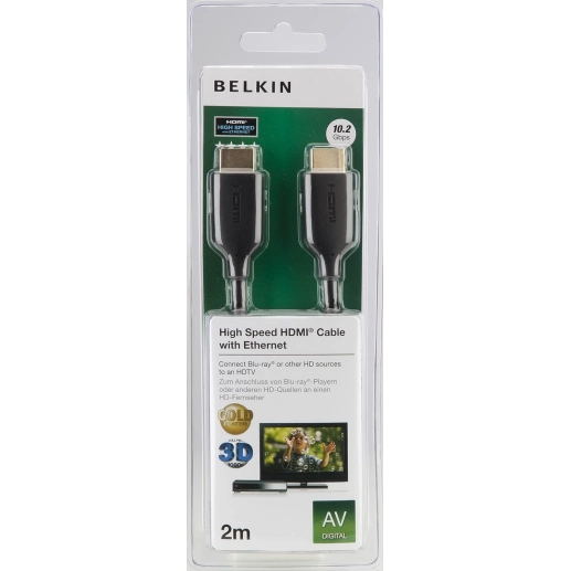 Belkin High Speed HDMI Cable 3D 4K 1080p Audio Return for Television (2 Meters Black) pack of 3 