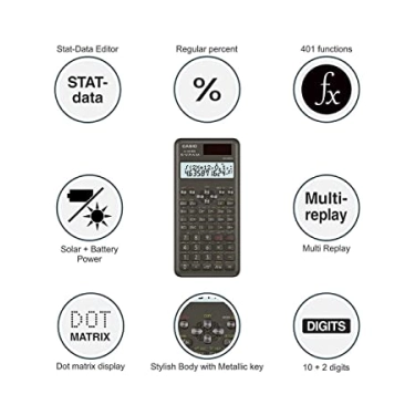 Casio FX-991MS 2nd Gen Non-Programmable Scientific Calculator, 401 Functions and 2-line Display, Black