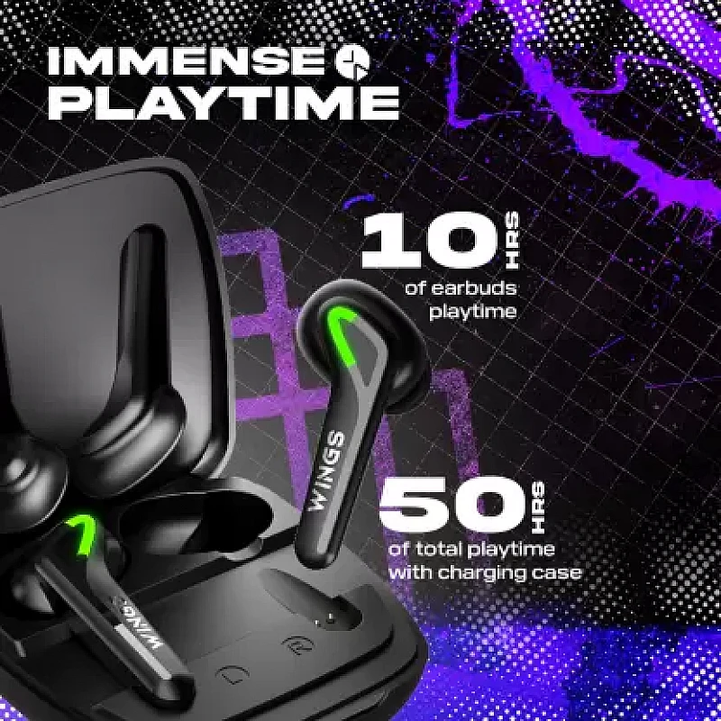 WINGS Phantom 760 Earbuds with Low Latency Game mode, Bluetooth Gaming Headset (Black, In the Ear) WINGS Phantom 760 Earbuds with Low Latency Game mode, Bluetooth Gaming Headset (Black, In the Ear)