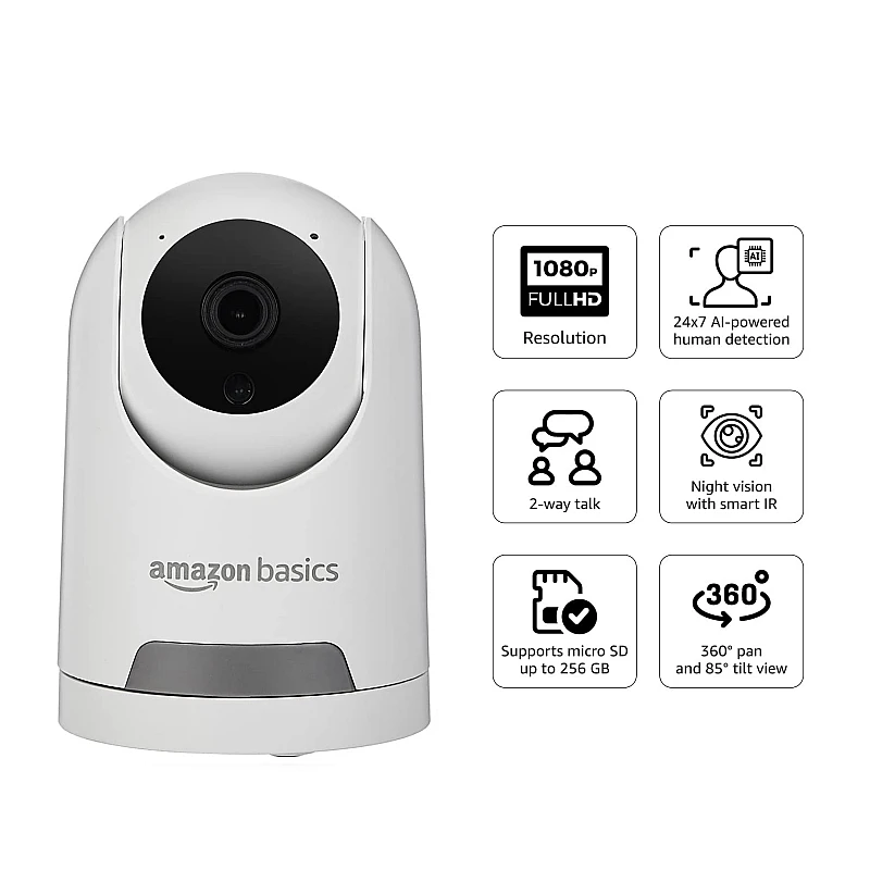 Amazon Basics 2MP Smart Security Camera with 360 Degree View Wi-Fi Enabled 1080p Full HD Picture (White) Amazon Basics 2MP Smart Security Camera with 360 Degree View Wi-Fi Enabled 1080p Full HD Picture (White)