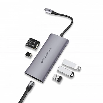 ZEBRONICS 6 in 1 USB Type C Multiport Adapter Zeb TA1000UCL with USB, SD, Micro SD, RJ45 Slots-