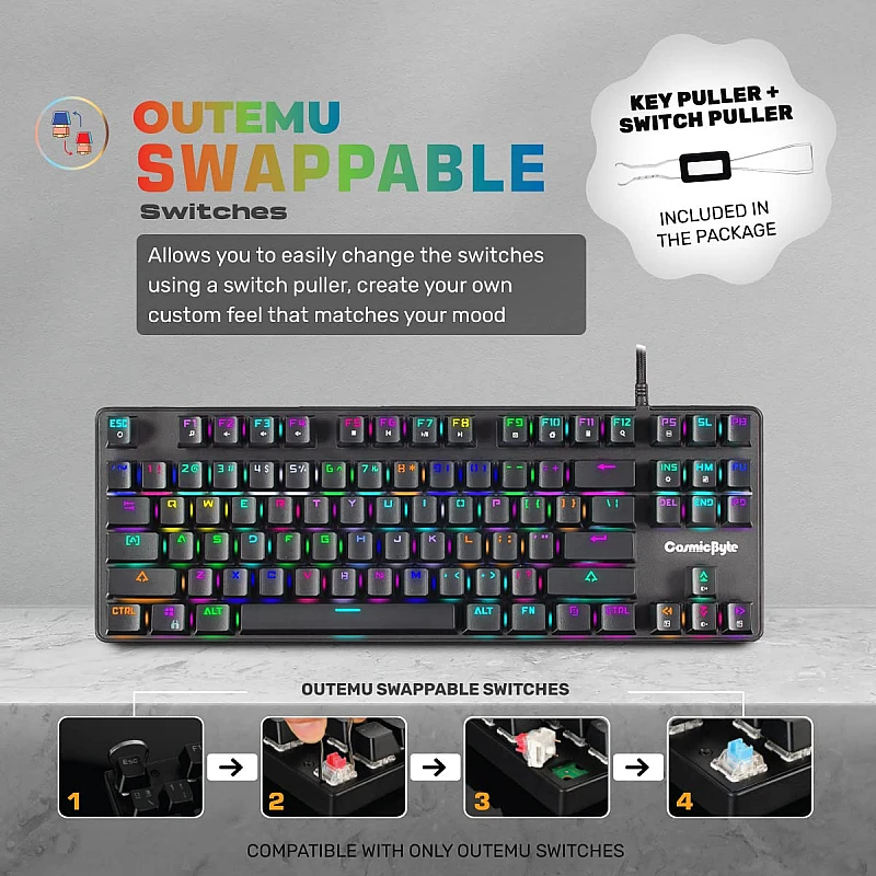 Cosmic Byte CB-GK-18 Firefly RGB Ten-Keyless Keyboard with Outemu Red Switch Black Cosmic Byte CB-GK-18 Firefly RGB Ten-Keyless Keyboard with Outemu Red Switch Black