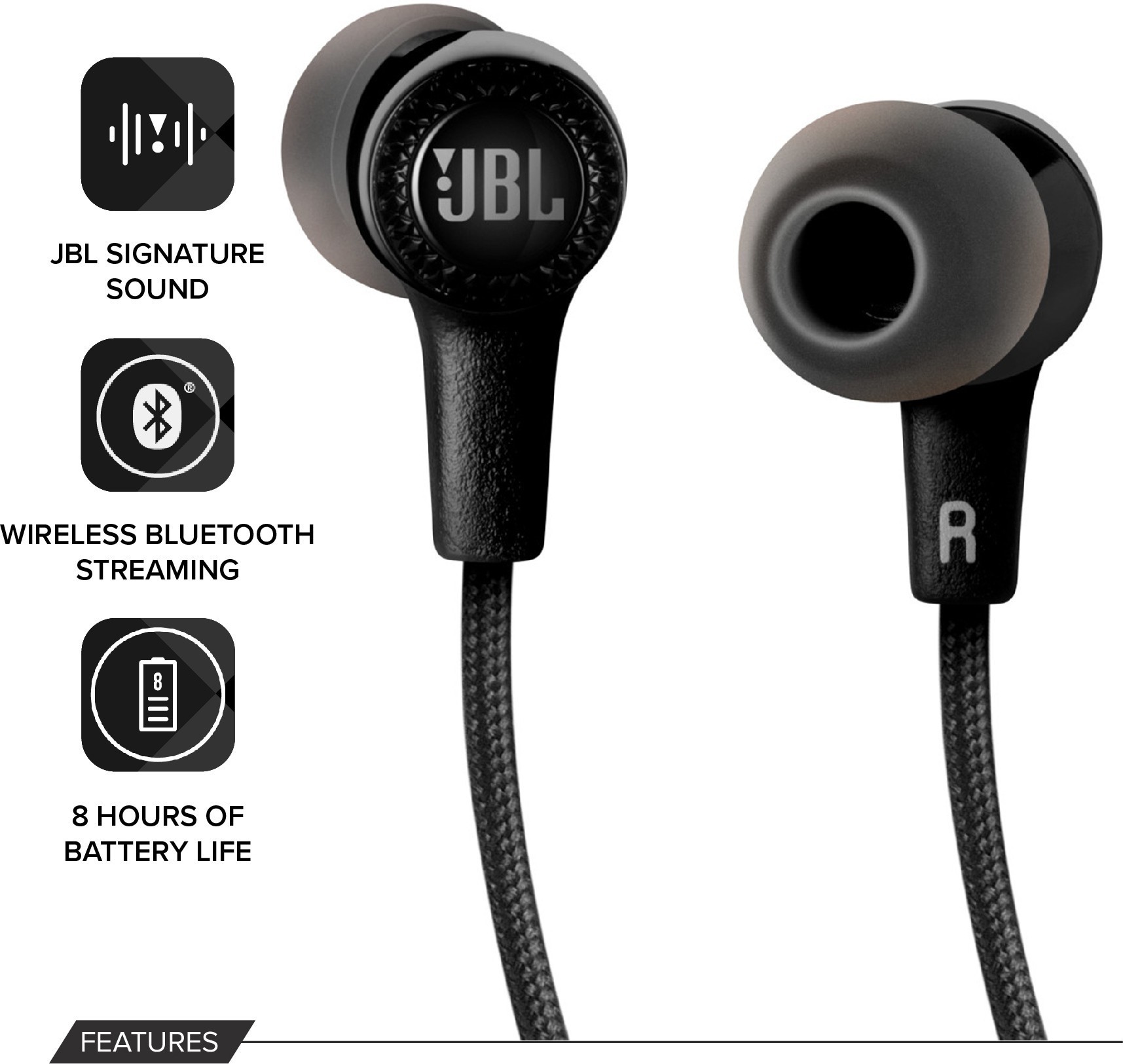 JBL E25BT by Harman Signature Sound Wireless in-Ear Headphones with Mic (Black)