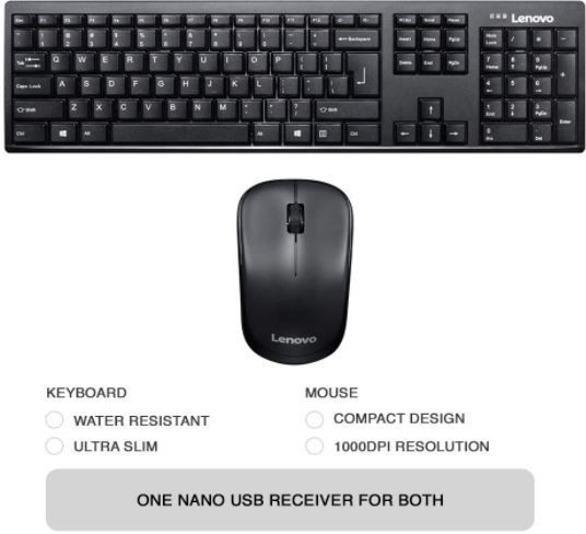 Lenovo KB MICE_BO Wireless combo 100 Eng Wireless Laptop Keyboard   (Black)