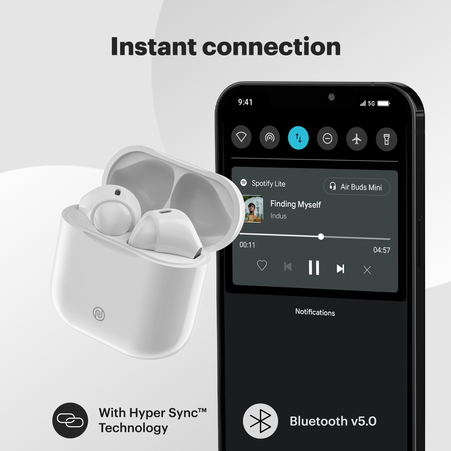  Noise Air Buds Mini with 15 Hours Playtime, Tru Bass Technology, and HyperSync Bluetooth Headset (Pearl White, True Wireless)