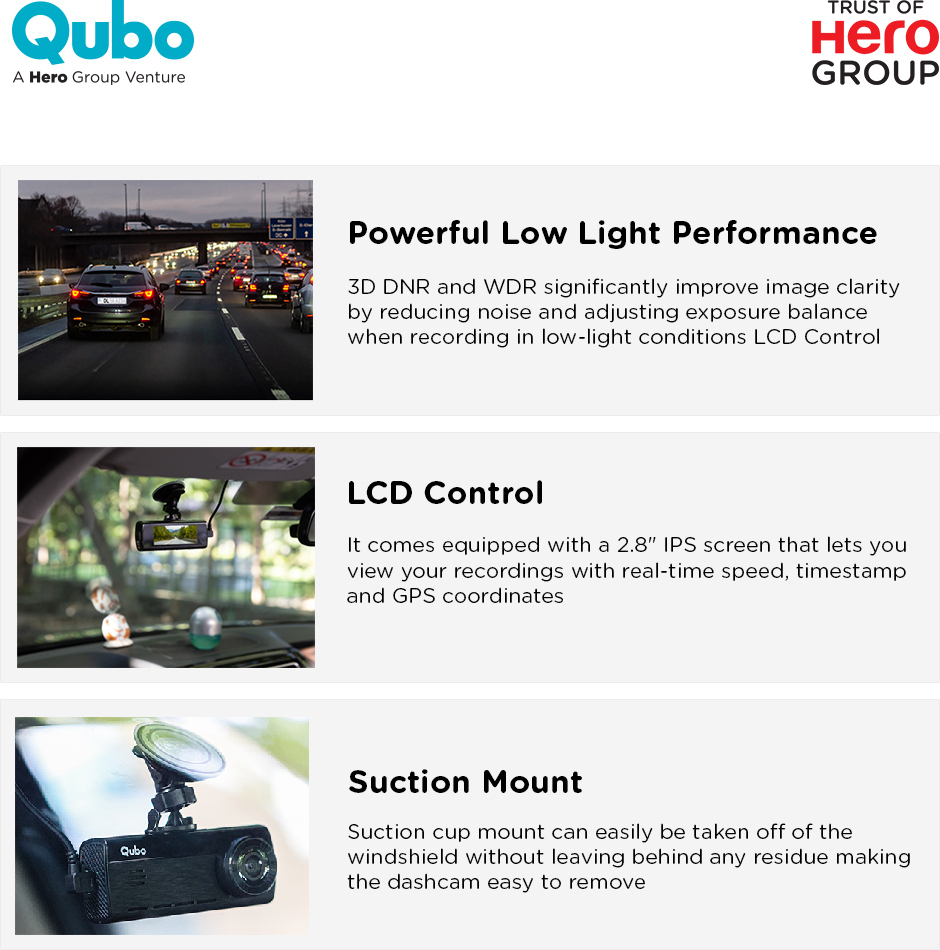  Qubo HCA04 Smart Dashcam Pro 4K DualCam with Wi-Fi GPS Front 4K Rear 1080P 1TB SDCard Vehicle Camera System