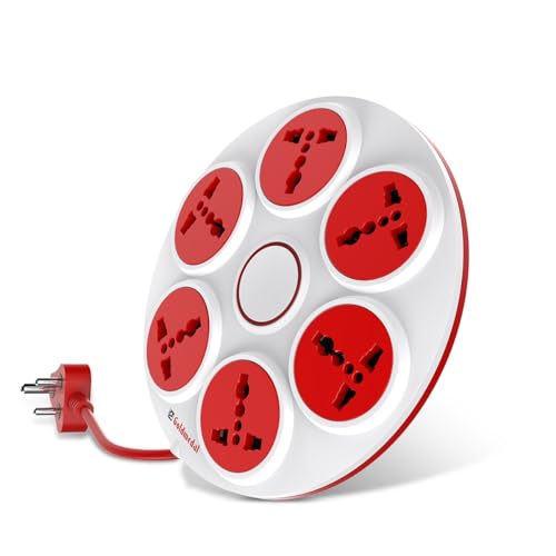 Goldmedal 360 Degree Power Strip (White) Pack Of 1, 6-Outlet International Sockets, 3-Pin 2 Meter Cable, Master Switch With Led Light Indicator And Overload Protector For Home & Office,240Volts