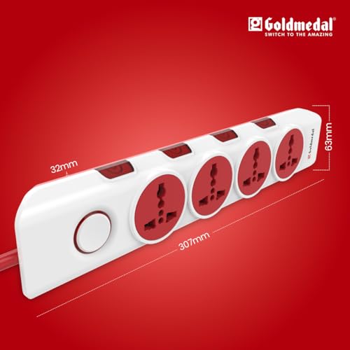 Goldmedal 360 Degree Power Strip (White) Pack Of 1, 6-Outlet International Sockets, 3-Pin 2 Meter Cable, Master Switch With Led Light Indicator And Overload Protector For Home & Office,240Volts