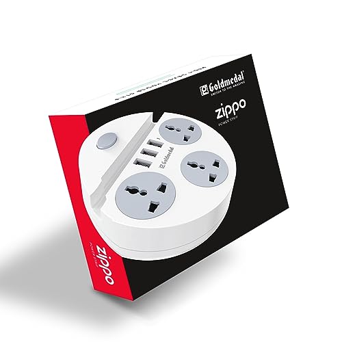 Goldmedal 360 Degree Power Strip (White) Pack Of 1, 6-Outlet International Sockets, 3-Pin 2 Meter Cable, Master Switch With Led Light Indicator And Overload Protector For Home & Office,240Volts