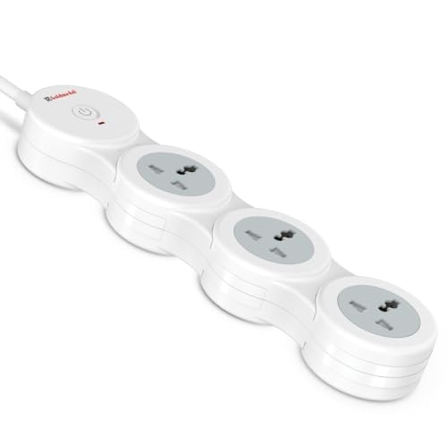 Goldmedal 360 Degree Power Strip (White) Pack Of 1, 6-Outlet International Sockets, 3-Pin 2 Meter Cable, Master Switch With Led Light Indicator And Overload Protector For Home & Office,240Volts