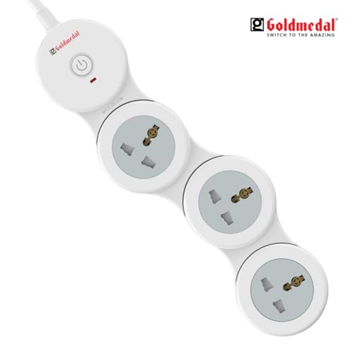 Goldmedal 360 Degree Power Strip (White) Pack Of 1, 6-Outlet International Sockets, 3-Pin 2 Meter Cable, Master Switch With Led Light Indicator And Overload Protector For Home & Office,240Volts