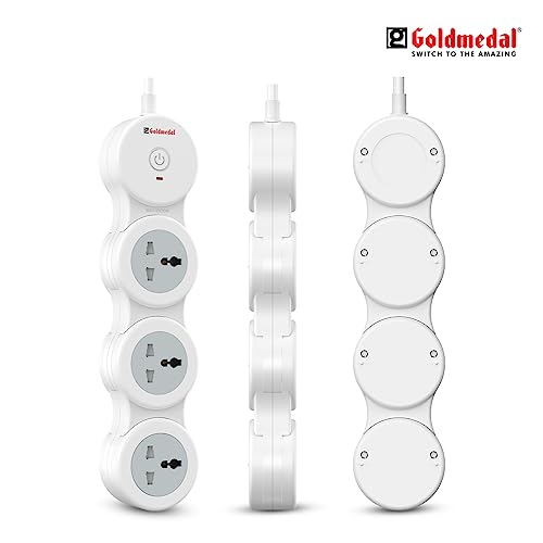 Goldmedal 360 Degree Power Strip (White) Pack Of 1, 6-Outlet International Sockets, 3-Pin 2 Meter Cable, Master Switch With Led Light Indicator And Overload Protector For Home & Office,240Volts