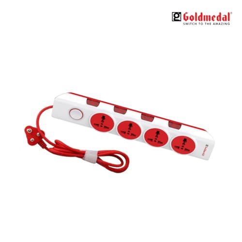 Goldmedal 360 Degree Power Strip (White) Pack Of 1, 6-Outlet International Sockets, 3-Pin 2 Meter Cable, Master Switch With Led Light Indicator And Overload Protector For Home & Office,240Volts