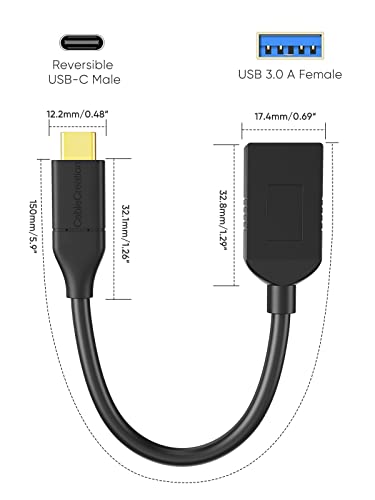 AIRTREE  Short USB-C to USB 3.0 Female Adapter, 0.5 FT (Gen1) USB3.1 Black