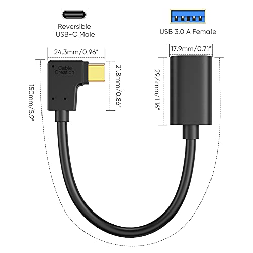 AIRTREE  Short USB-C to USB 3.0 Female Adapter, 0.5 FT (Gen1) USB3.1 Black