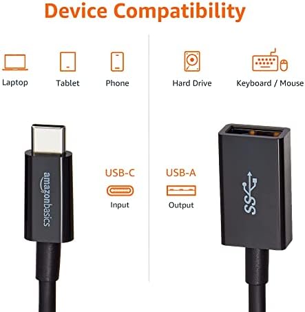 Amazon Basics USB-C to USB-A 3.1 Gen1 Female Adapter Cable Converter, 5Gbps High-Speed, USB-IF Certified, for Laptops, Tablets,Black