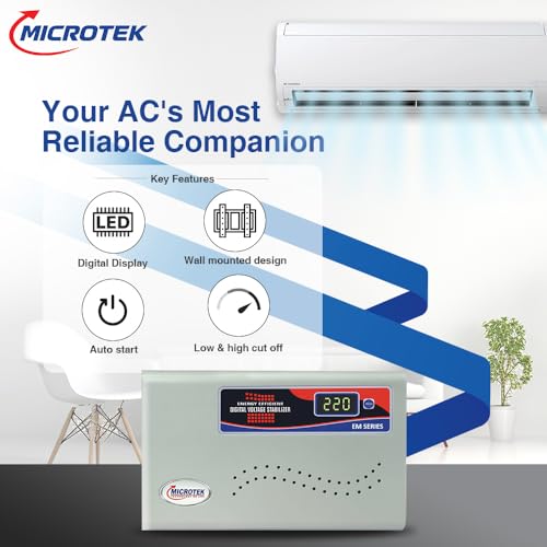 Microtek EM 4160+ Automatic Air Conditioners (A.C.) Voltage Stabilizer upto 1.5 Ton Working Power 160V-285V(Metalic Grey