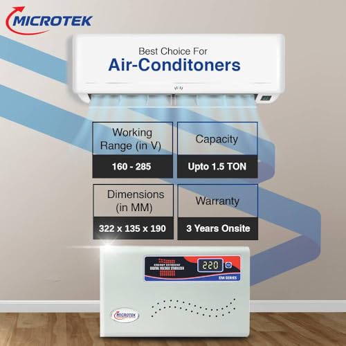 Microtek EM 4160+ Automatic Air Conditioners (A.C.) Voltage Stabilizer upto 1.5 Ton Working Power 160V-285V(Metalic Grey