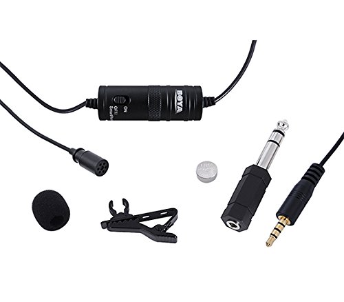 BOYA ByM1 Auxiliary Omnidirectional Lavalier Condenser Microphone with 20ft Audio Cable (Black)