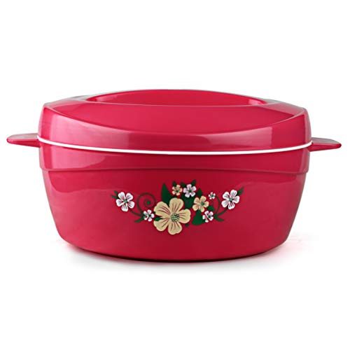 Cello Roti Plus Plastic Floral Casserole with Lid Locks in the cold & heat for long Casserole 2.5 L, Pink