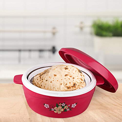 Cello Roti Plus Plastic Floral Casserole with Lid Locks in the cold & heat for long Casserole 2.5 L, Pink