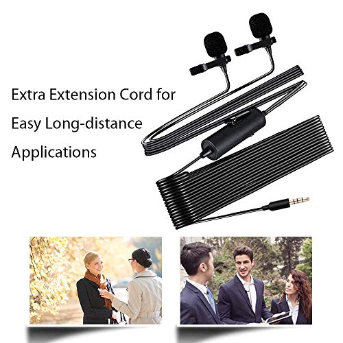 Maono AU-200 Dual Collar Auxiliary Omnidirectional Lavalier Microphone, Condenser Clip on Mic For Youtube Recording, Mobile phone, Pc (Black)